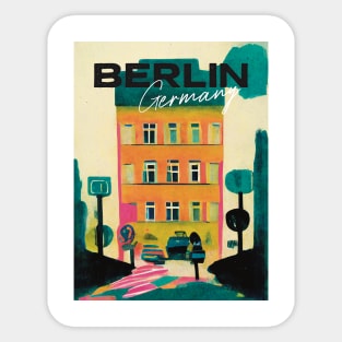 Berlin House Travel Poster Retro Wall Art Illustration Sticker